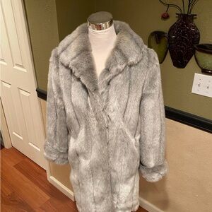 Dennis Basso Gray Faux Fur Coat XS NWOT